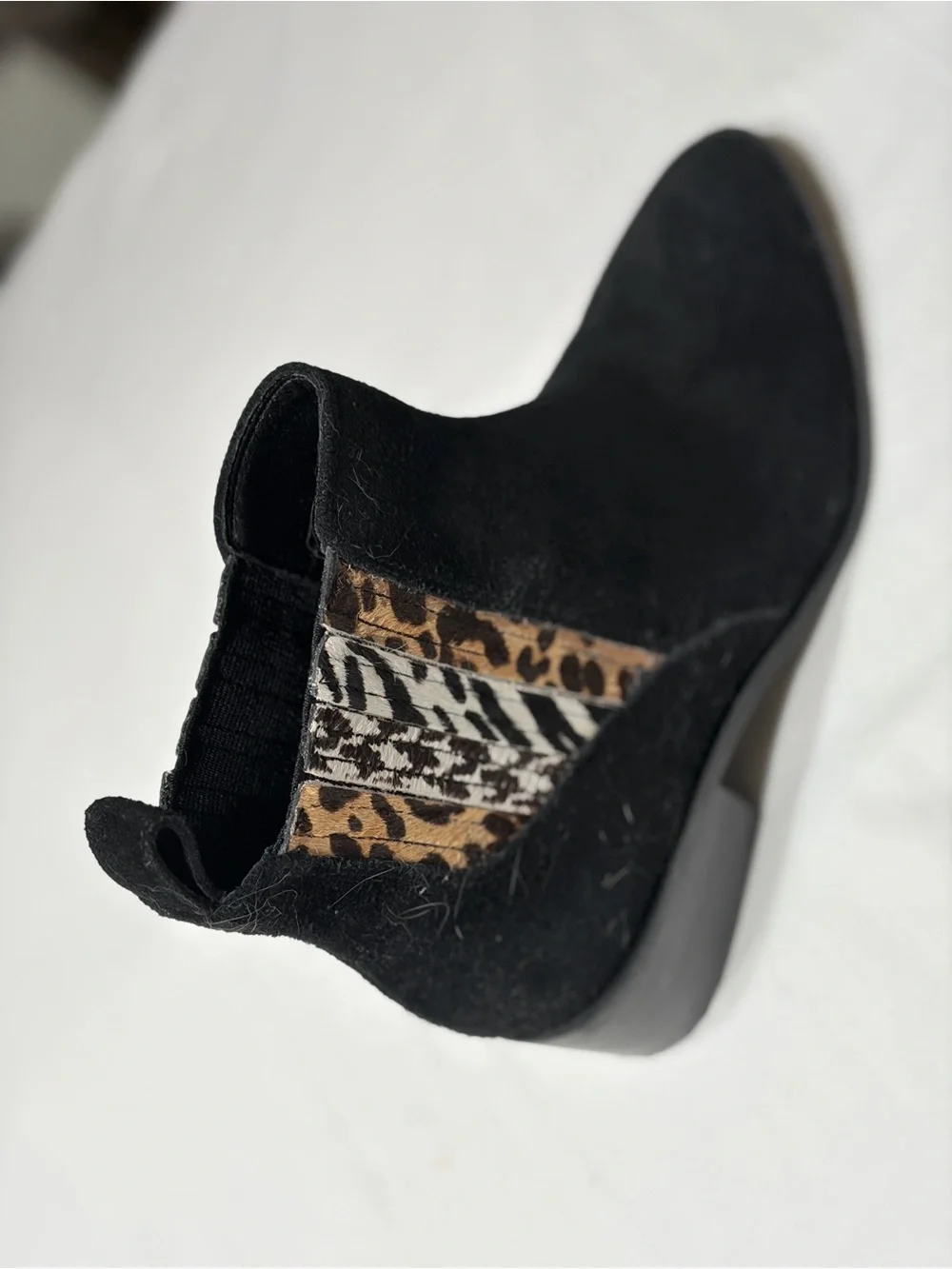 Black Suede Women's Ankle Boots with Leopard Accent by Crown Vintage size 6 1/2